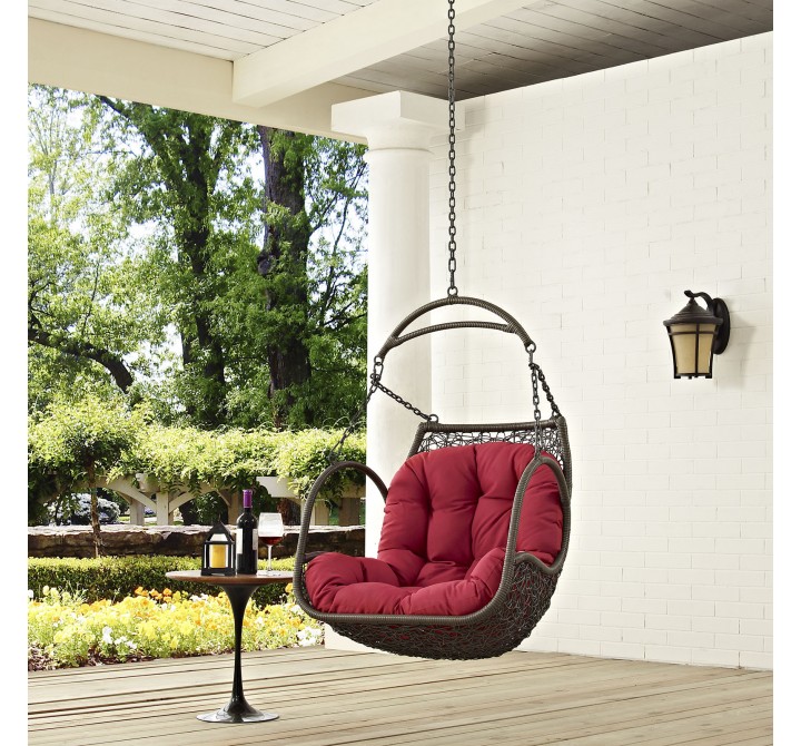 Modway Arbor Outdoor Patio Swing Chair Without Stand in Red - Lifestyle
