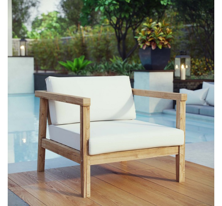 Modway Bayport Outdoor Patio Teak Armchair - Natural White - Lifestyle
