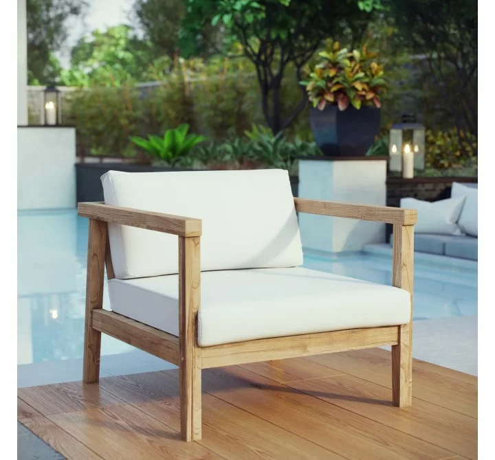 Modway Bayport Outdoor Patio Teak Armchair - Natural White - Lifestyle