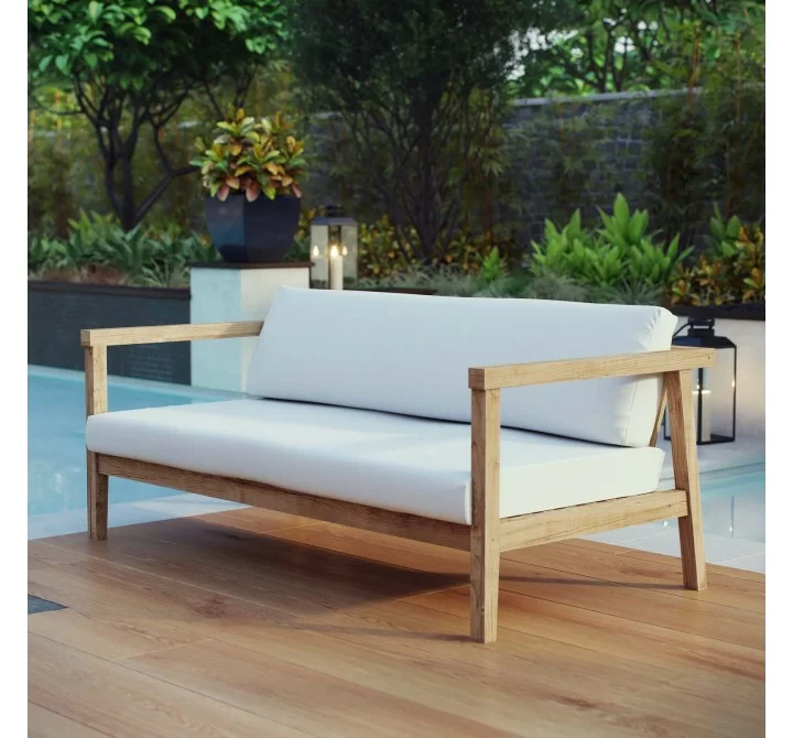 Modway Bayport Outdoor Patio Teak Sofa - Natural White - Lifestyle