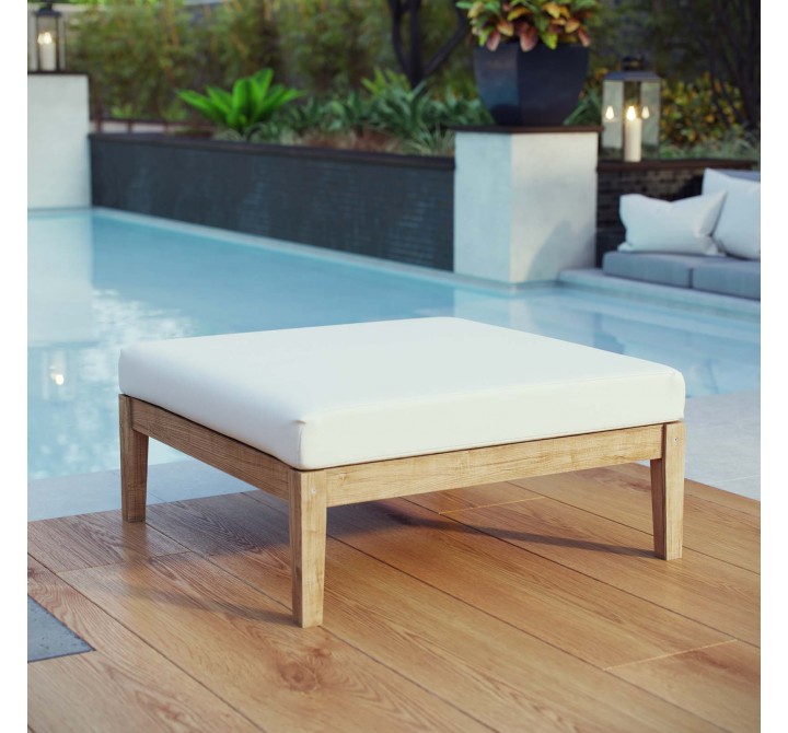 Modway Bayport Outdoor Patio Teak Ottoman - Natural White - Lifestyle
