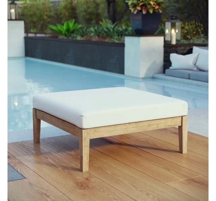 Modway Bayport Outdoor Patio Teak Ottoman - Natural White - Lifestyle