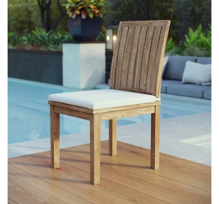 Modway Marina Outdoor Patio Teak Dining Chair - Natural White - Lifestyle