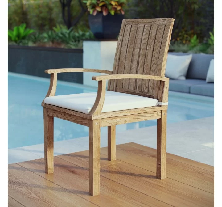 Modway Marina Outdoor Patio Teak Dining Chair - Natural White - Lifestyle