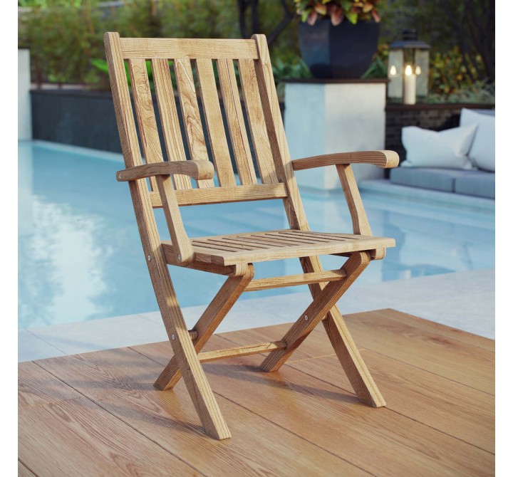 Modway Marina Outdoor Patio Teak Folding Chair - Natural - Lifestyle