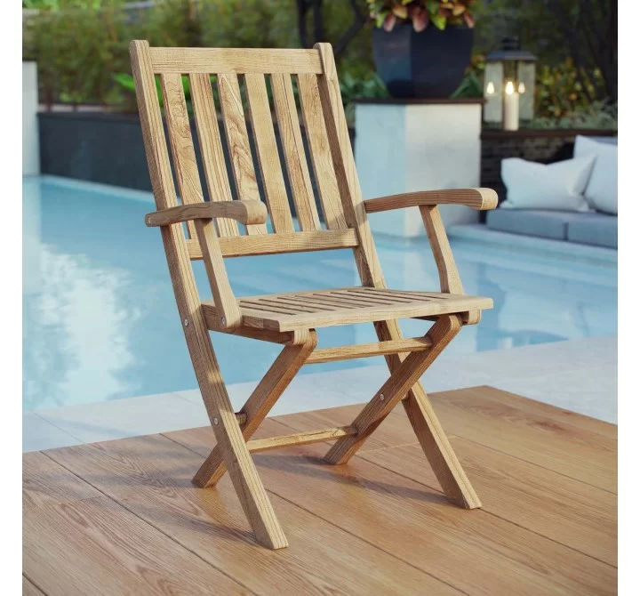 Modway Marina Outdoor Patio Teak Folding Chair - Natural - Lifestyle