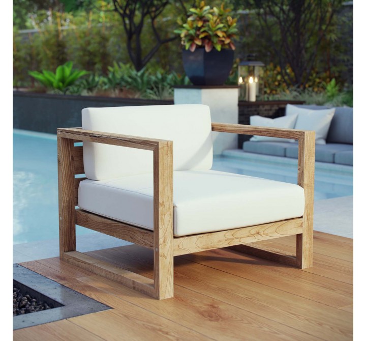 Modway Upland Outdoor Patio Teak Armchair - Natural White - Lifestyle
