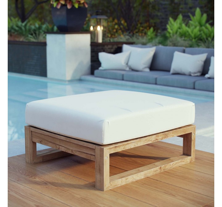 Modway Upland Outdoor Patio Teak Ottoman - Natural White - Lifestyle