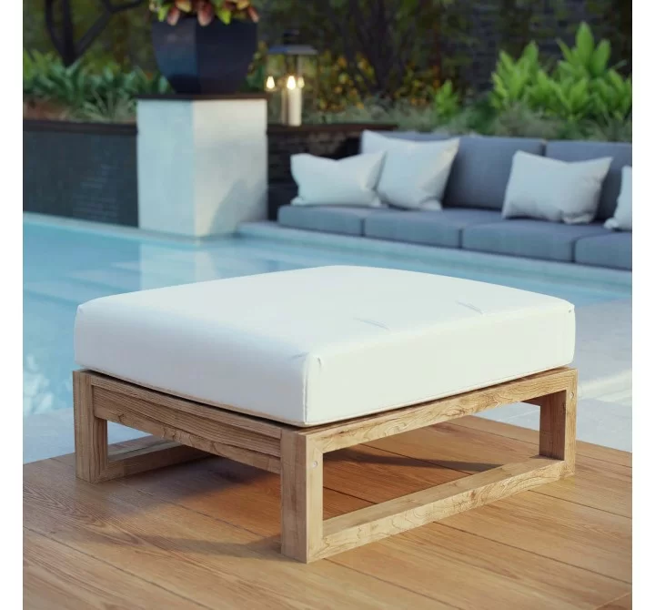 Modway Upland Outdoor Patio Teak Ottoman - Natural White - Lifestyle