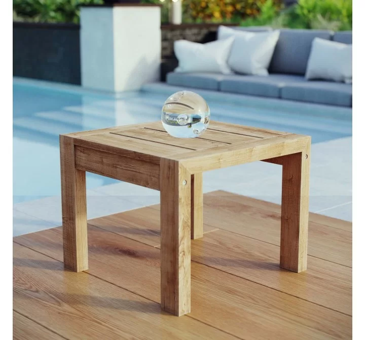 Modway Upland Outdoor Patio Wood Side Table - Natural - Lifestyle
