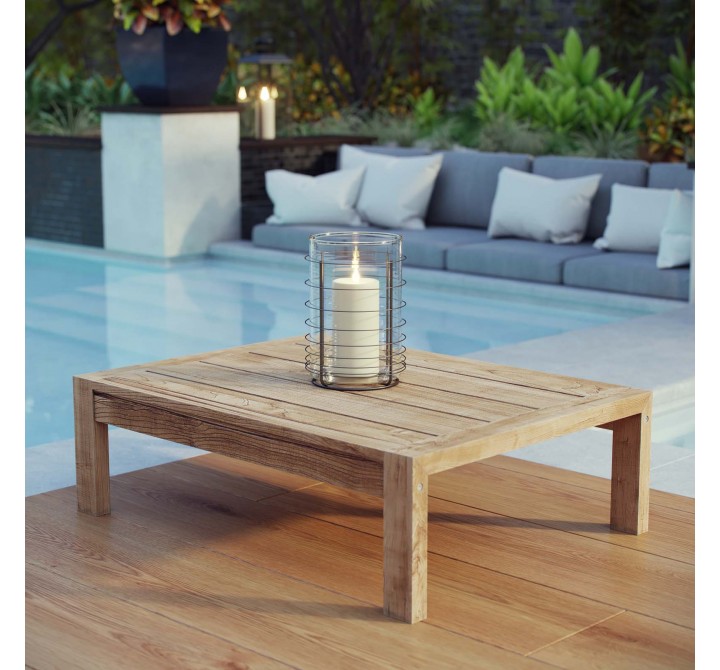 Modway Upland Outdoor Patio Wood Coffee Table - Natural - Lifestyle