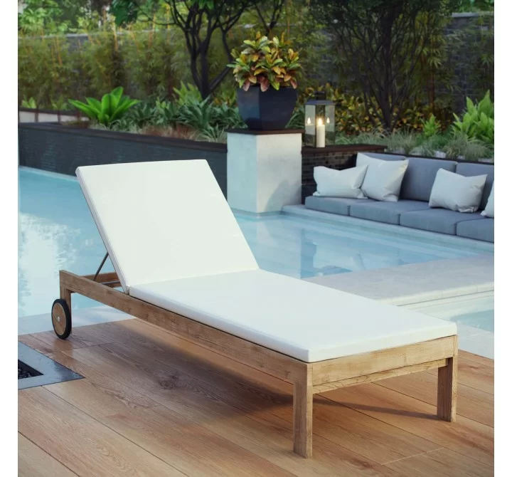 Modway Upland Outdoor Patio Teak Chaise - Natural White - Lifestyle
