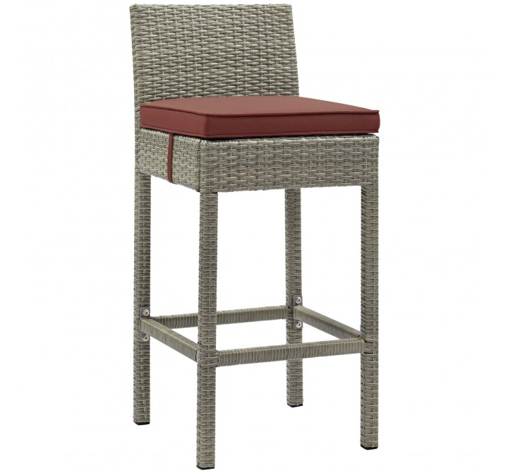 Modway Conduit Outdoor Patio Wicker Rattan Bar Stool in Light Gray Currant - Front Side Angle
