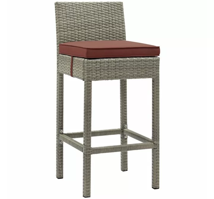 Modway Conduit Outdoor Patio Wicker Rattan Bar Stool in Light Gray Currant - Front Side Angle