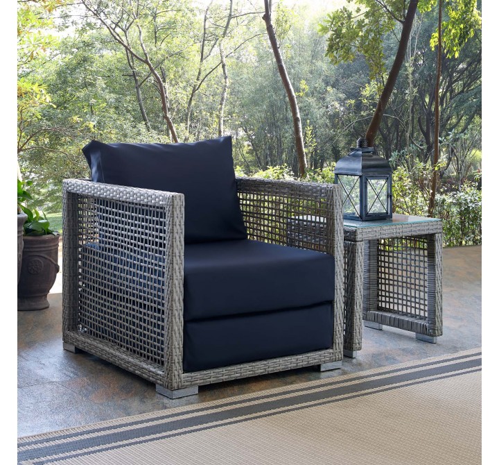 Modway Aura Rattan Outdoor Patio Armchair in Gray Navy - Lifestyle