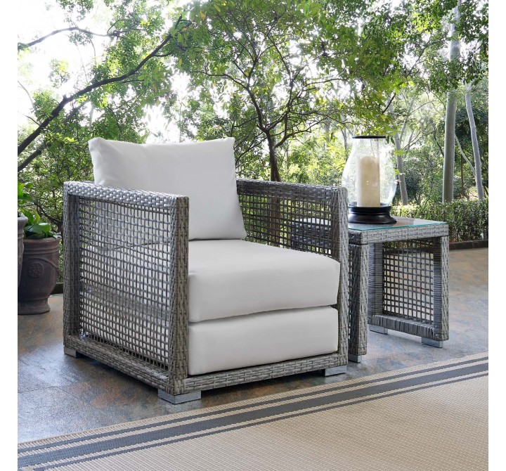 Modway Aura Rattan Outdoor Patio Armchair - Gray White - Lifestyle