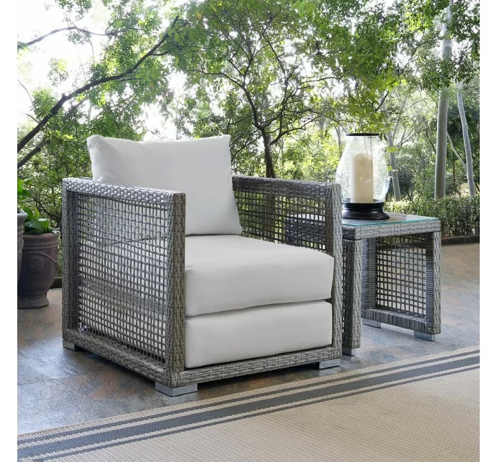 Modway Aura Rattan Outdoor Patio Armchair - Gray White - Lifestyle