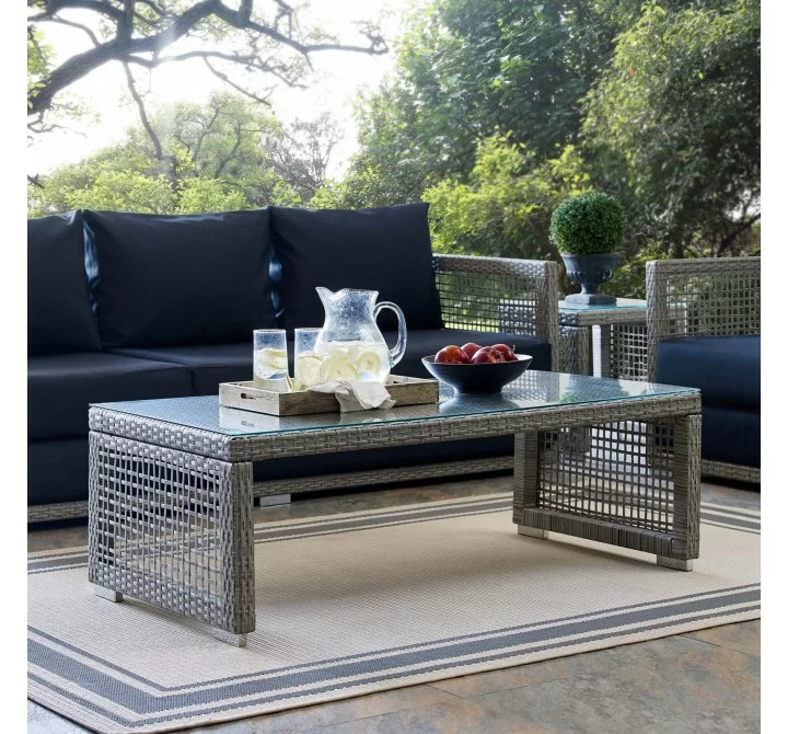 Modway Aura Rattan Outdoor Patio Coffee Table - Gray - Lifestyle