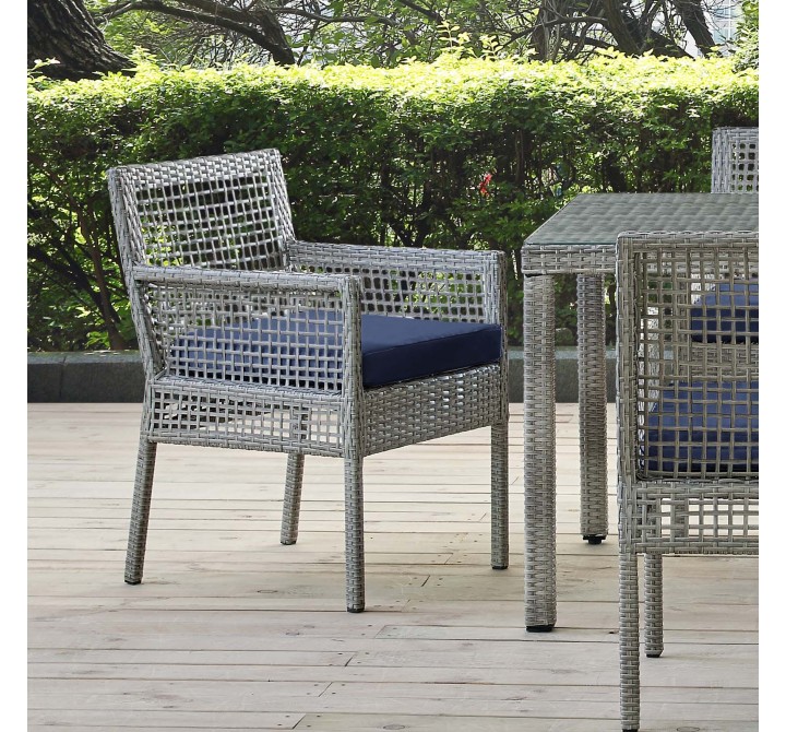 Modway Aura Outdoor Patio Wicker Rattan Dining Armchair in Gray Navy - Lifestyle