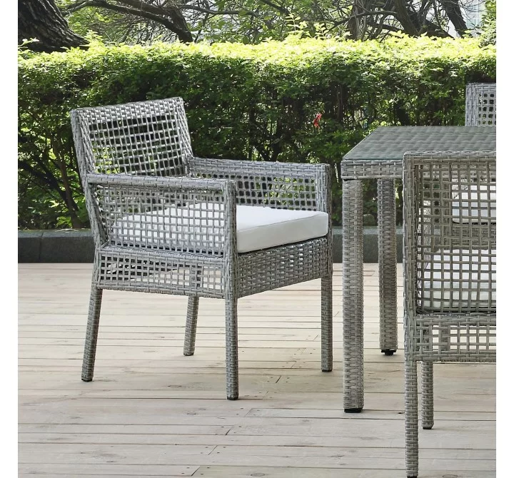 Modway Aura Outdoor Patio Wicker Rattan Dining Armchair - Gray White - Lifestyle