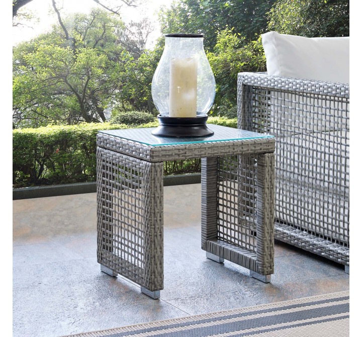 Modway Aura Outdoor Patio Wicker Rattan Side Table - Gray - Lifestyle