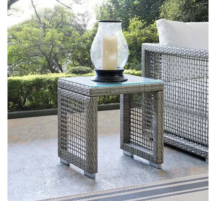 Modway Aura Outdoor Patio Wicker Rattan Side Table - Gray - Lifestyle