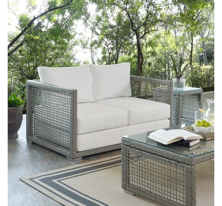 Modway Aura Outdoor Patio Wicker Rattan Loveseat - Gray White - Lifestyle