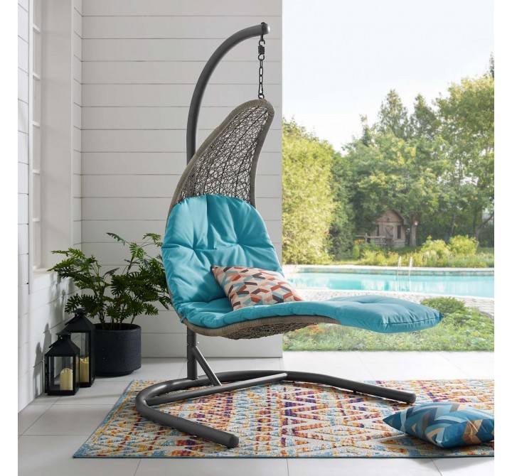 Modway Landscape Hanging Chaise Lounge Outdoor Patio Swing Chair - Light Gray Turquoise - Lifestyle