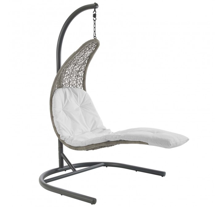 Modway Landscape Hanging Chaise Lounge Outdoor Patio Swing Chair - Light Gray White - Front Side Angle