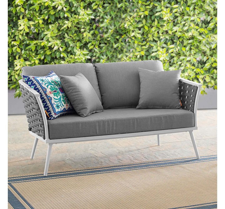 Modway Stance Outdoor Patio Aluminum Loveseat in White Gray - Lifestyle