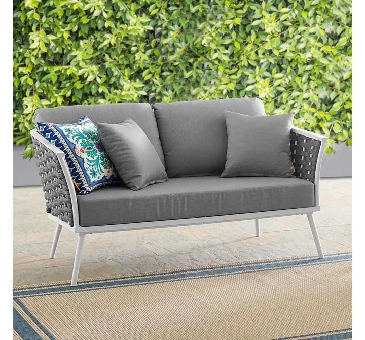 Modway Stance Outdoor Patio Aluminum Loveseat in White Gray - Lifestyle