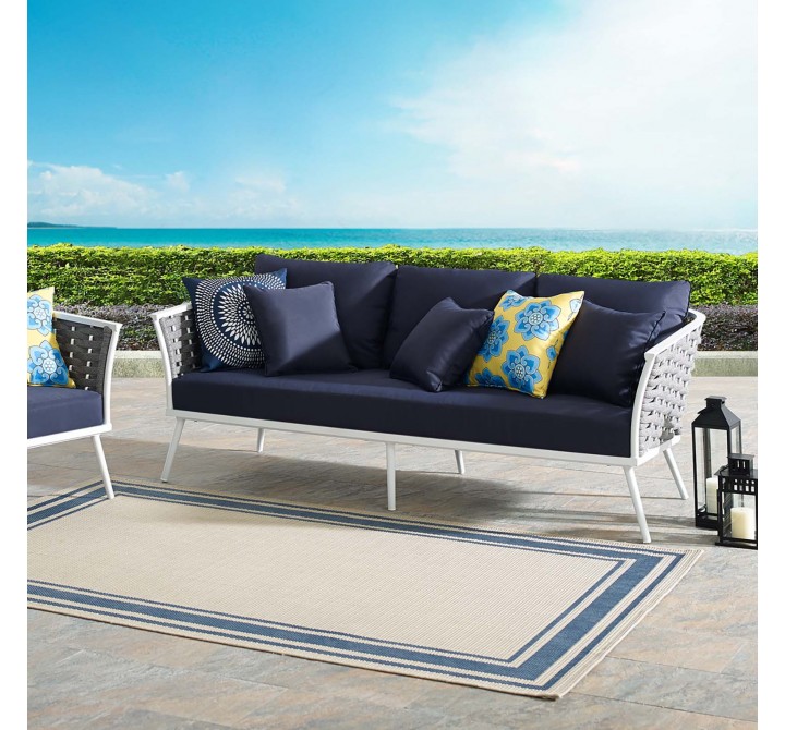 Modway Stance Outdoor Patio Aluminum Sofa in White Navy - Lifestyle