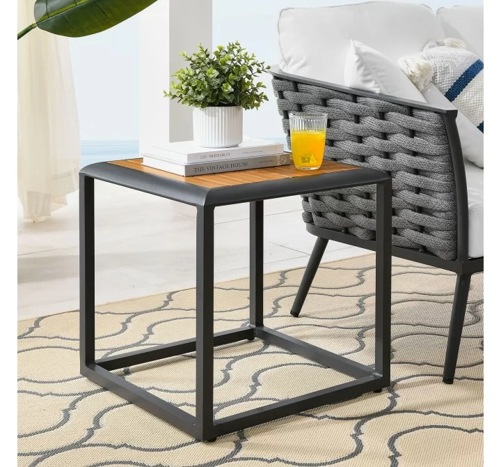 Modway Stance Outdoor Patio Aluminum Side Table in Gray Natural - Lifestyle