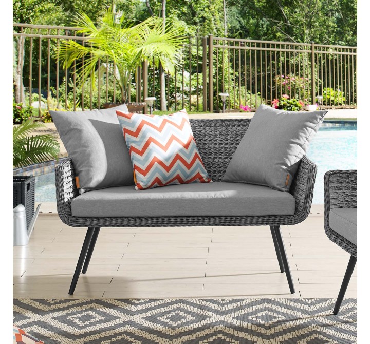 Modway Endeavor Outdoor Patio Wicker Rattan Loveseat - Gray Gray - Lifestyle