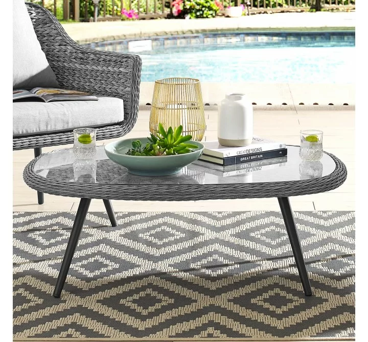 Modway Endeavor Outdoor Patio Wicker Rattan Coffee Table - Gray - Lifestyle