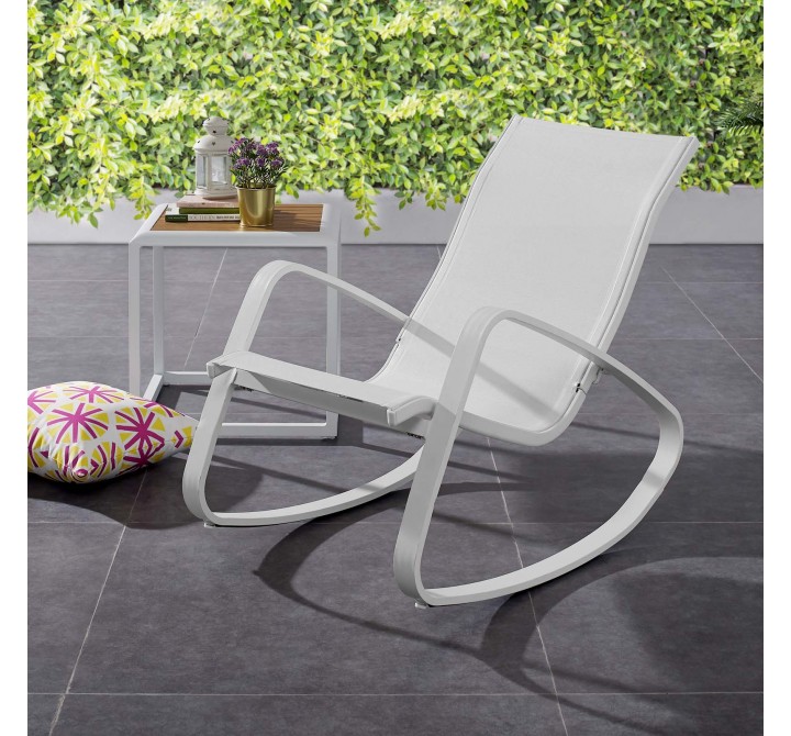 Modway Traveler Rocking Outdoor Patio Mesh Sling Lounge Chair - White White - Lifestyle