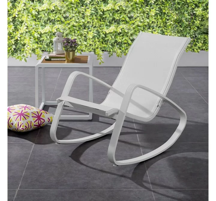Modway Traveler Rocking Outdoor Patio Mesh Sling Lounge Chair - White White - Lifestyle