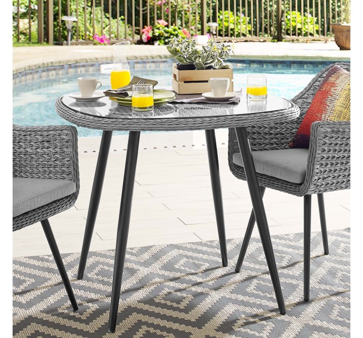 Modway Endeavor 36" Outdoor Patio Wicker Rattan Dining Table - Gray - Lifestyle