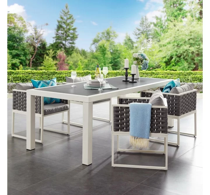 Modway Stance 90.5" Outdoor Patio Aluminum Dining Table - White Gray - Lifestyle
