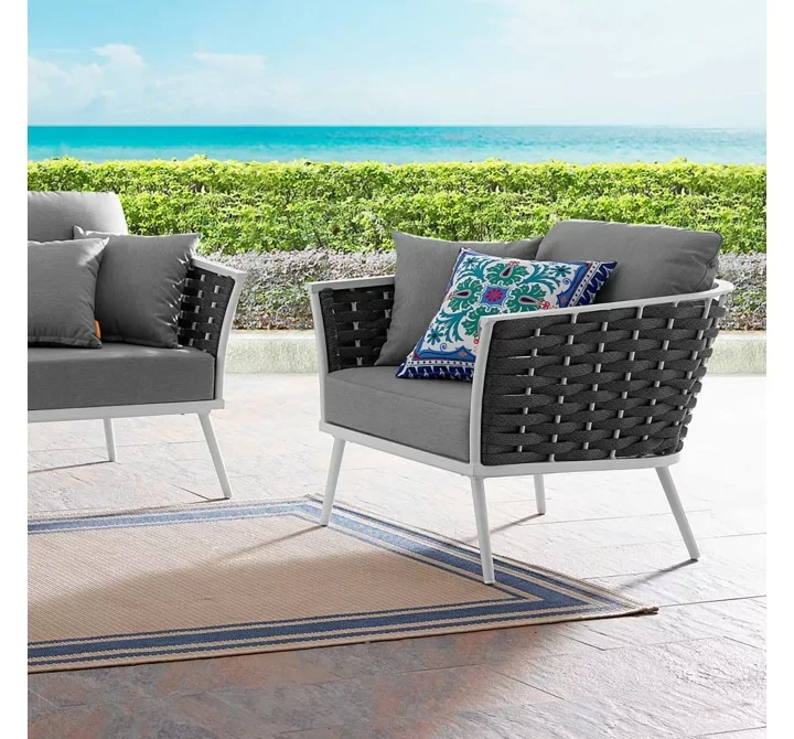 Modway Stance Outdoor Patio Aluminum Armchair - White Gray - Lifestyle