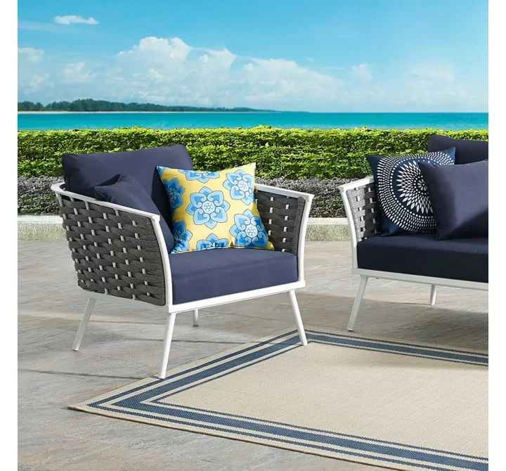 Modway Stance Outdoor Patio Aluminum Armchair - White Navy - Lifestyle