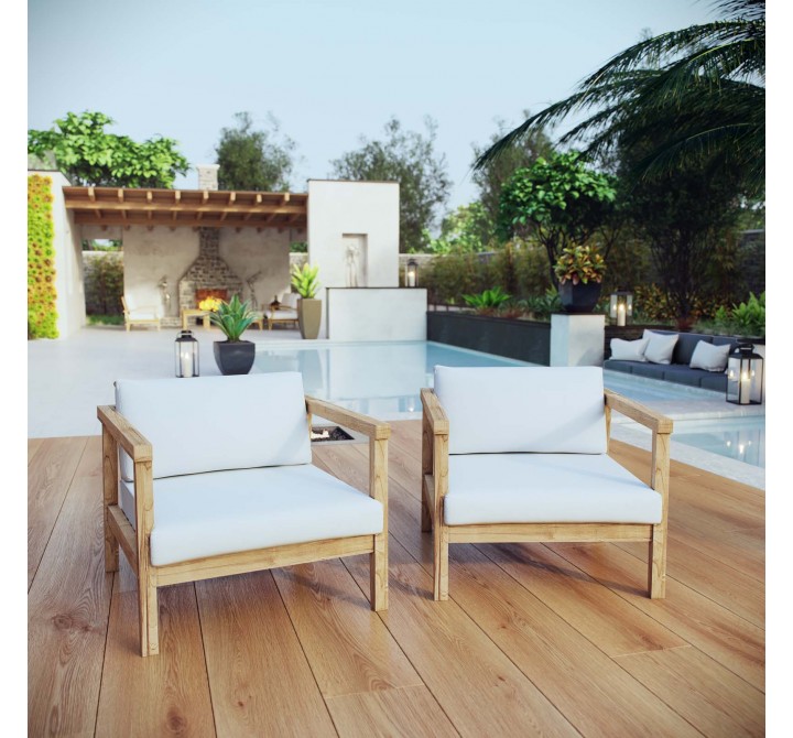 Modway Bayport 2 Piece Outdoor Patio Teak Set - Natural White - Lifestyle