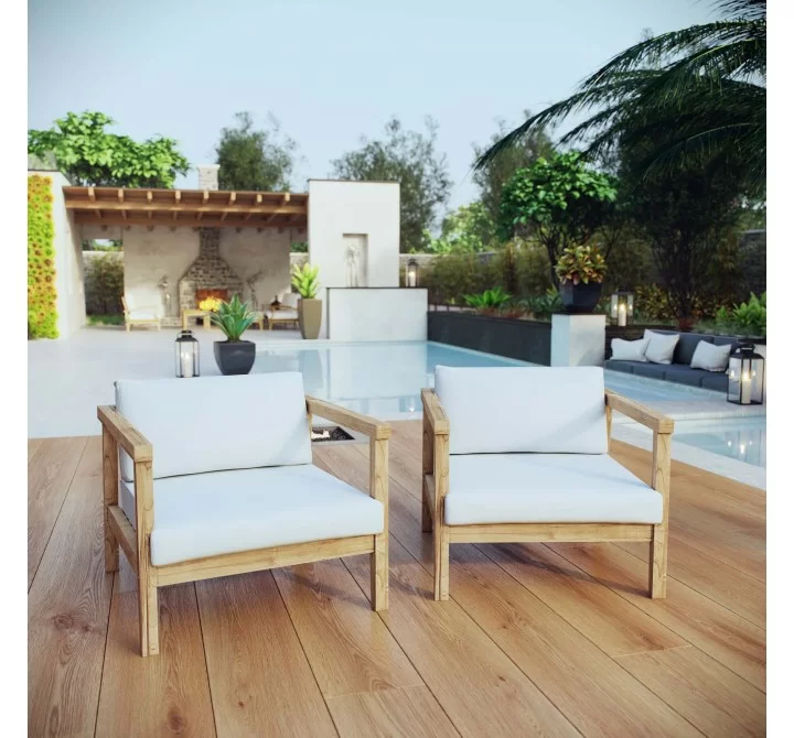 Modway Bayport 2 Piece Outdoor Patio Teak Set - Natural White - Lifestyle