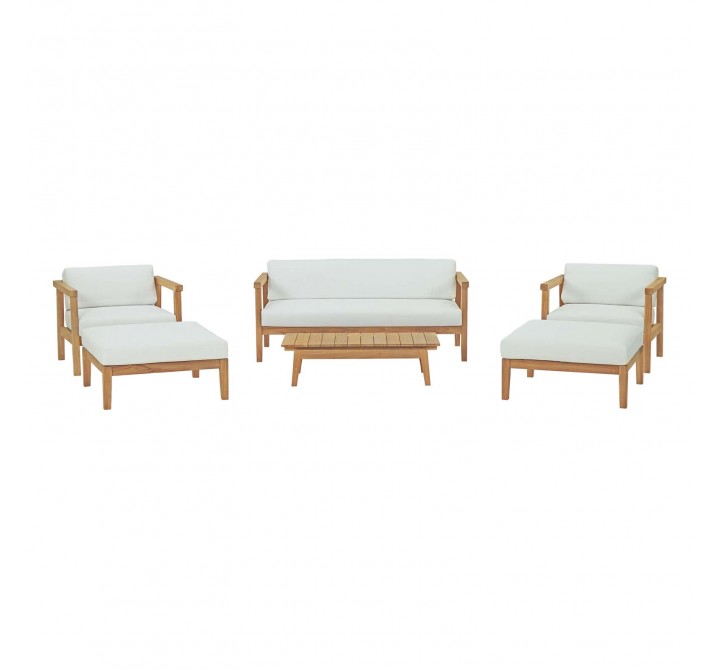 Modway Bayport 6 Piece Outdoor Patio Teak Set - Natural White - Set in Front Angle