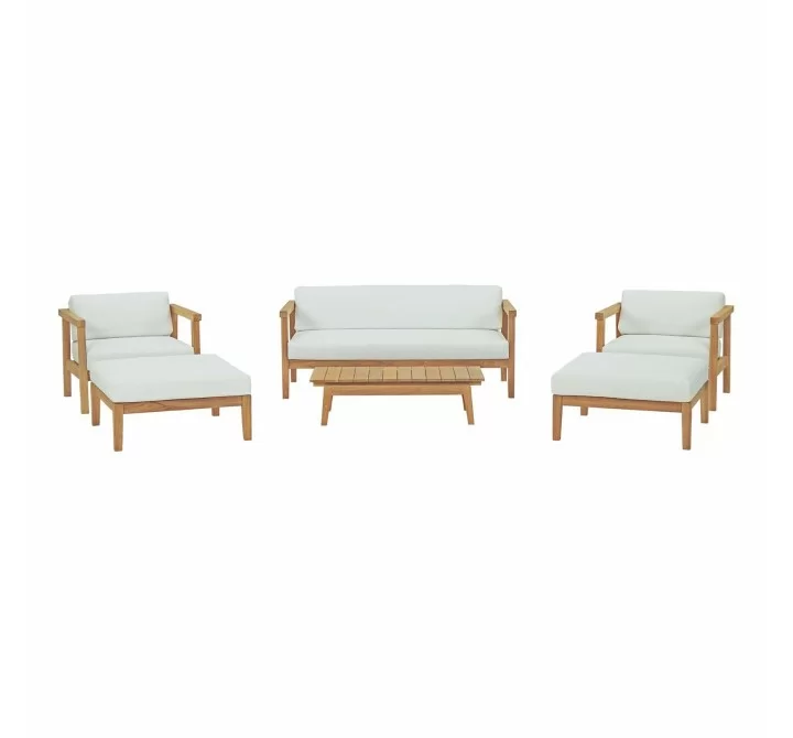 Modway Bayport 6 Piece Outdoor Patio Teak Set - Natural White - Set in Front Angle