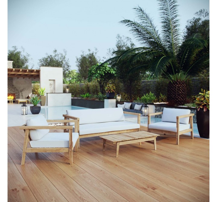 Modway Bayport 4 Piece Outdoor Patio Teak Set - Natural White - Lifestyle