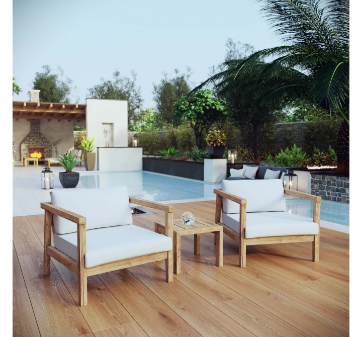 Modway Bayport 3 Piece Outdoor Patio Teak Set - Natural White - Lifestyle