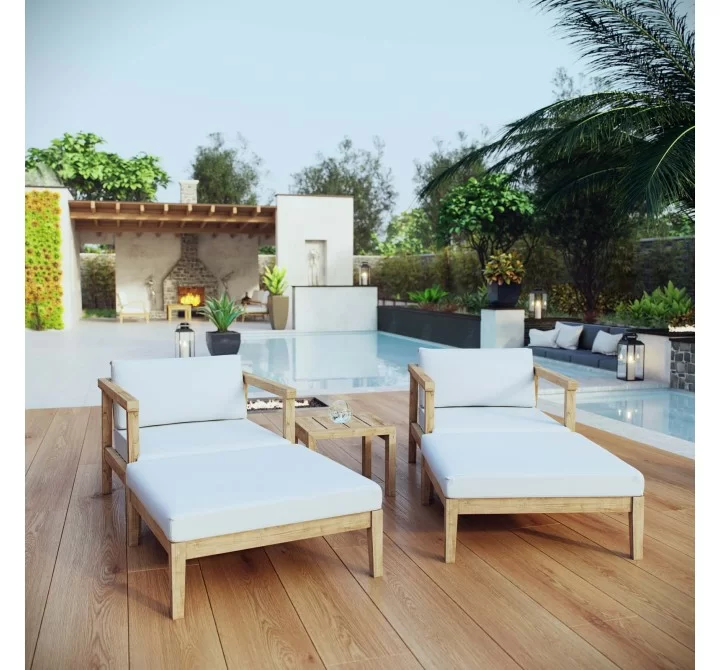 Modway Bayport 5 Piece Outdoor Patio Teak Set - Natural White - Lifestyle