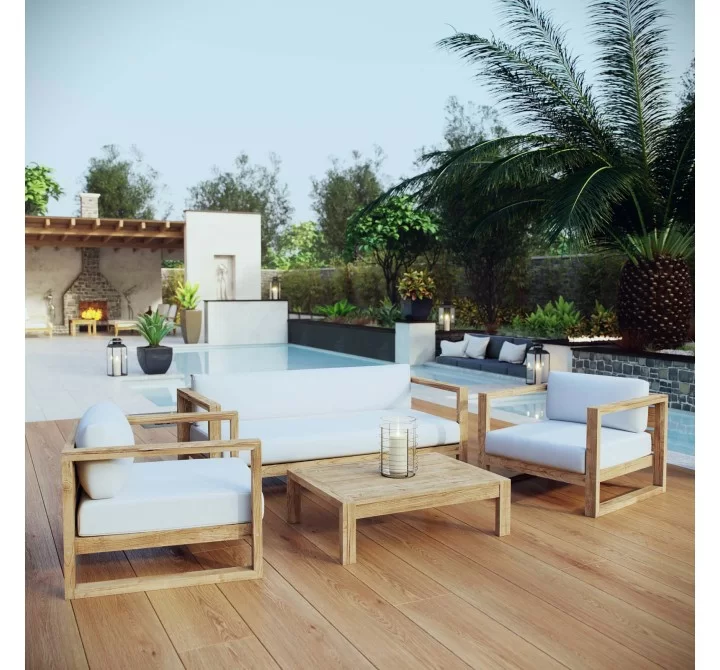 Modway Upland 4 Piece Outdoor Patio Teak Set - Natural White - Lifestyle