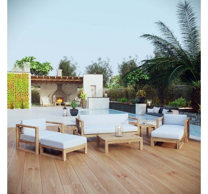 Modway Upland 8 Piece Outdoor Patio Teak Set - Natural White - Lifestyle